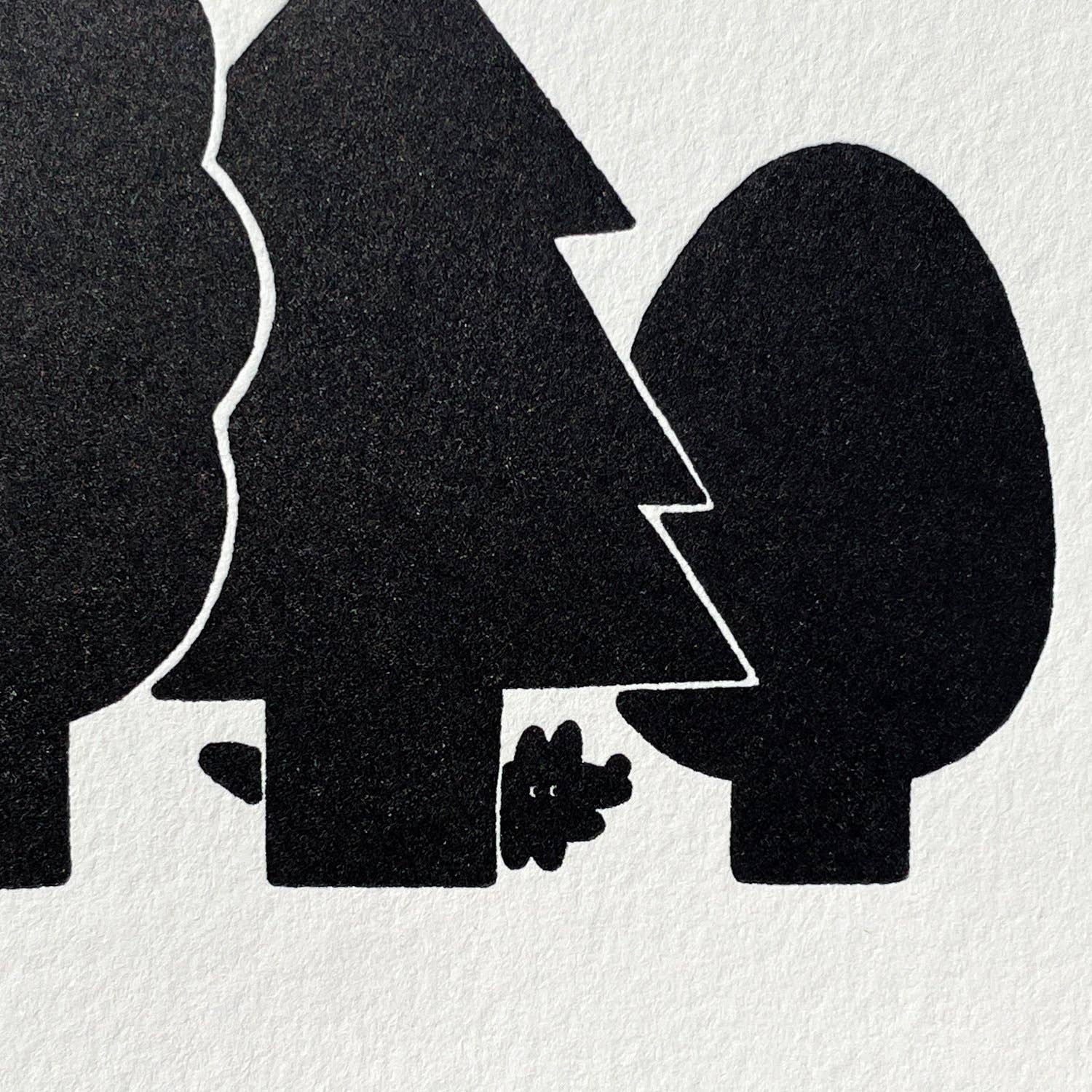 Letterpress Card - Coyote in Forest