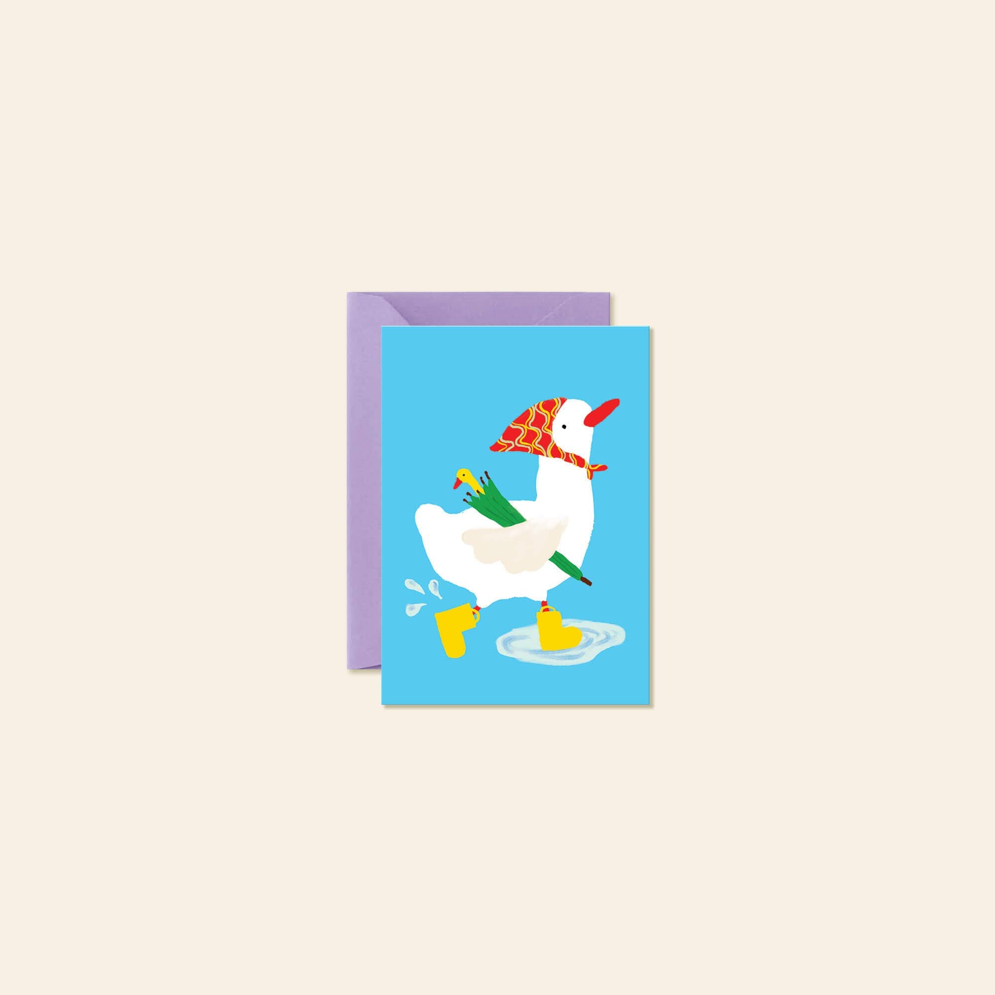 Rainy Duck – Whimsical Mini Note Card